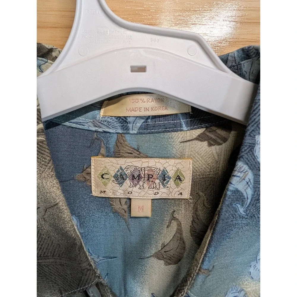 Campia Moda Men's M Shirt Blue Tan Marlin Fish Pattern